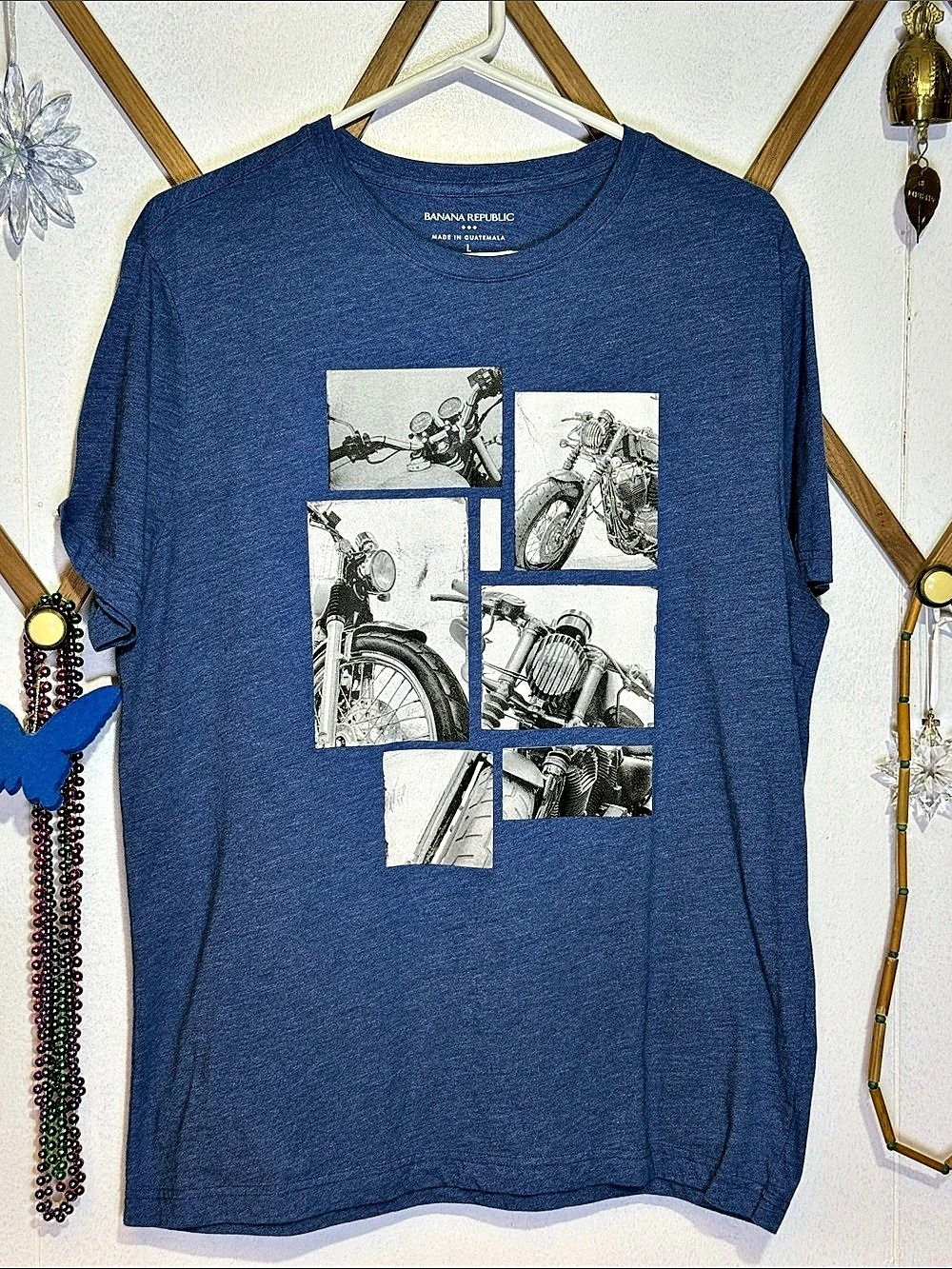 Banana Republic Motorcycle Stamp Graphic T-Shirt Blue Large
